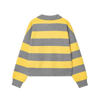 2026 Striped Knit Polo Sweater – Women’s Loose Pullover