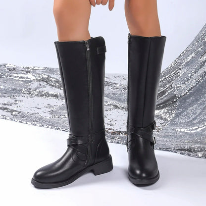 Women's Retro High Boots – Autumn Fashion, Round Toe, Side Zipper, Anti-Slip & Wear-Resistant Shoes