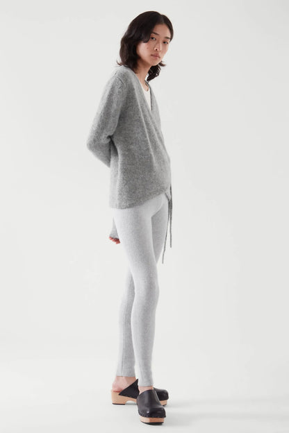 Women's Grey Asymmetrical Wool Cardigan – Lace-Up Knit