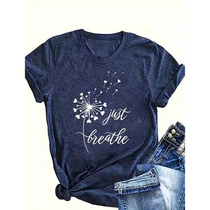 Just Breathe Dandelion T-Shirt – Women’s V-Neck Casual Tee, Yoga & Everyday Outfit