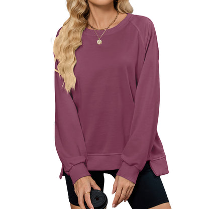 Solid Color Round Neck Sweatshirt – Cozy Loose Fit for Everyday Style