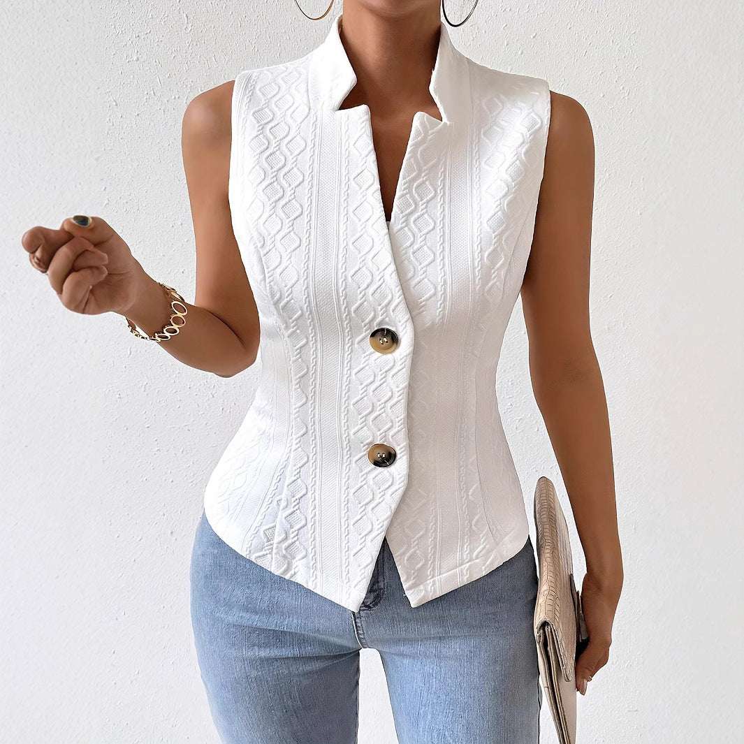 V Neck Sleeveless Women Cropped Blazer Vest
