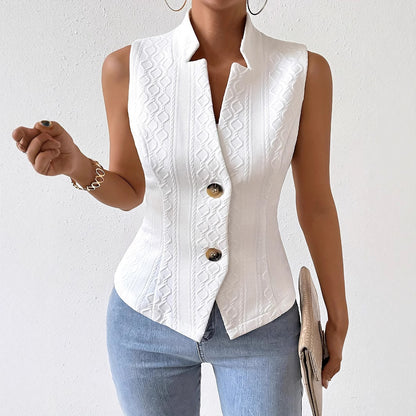 V Neck Sleeveless Women Cropped Blazer Vest