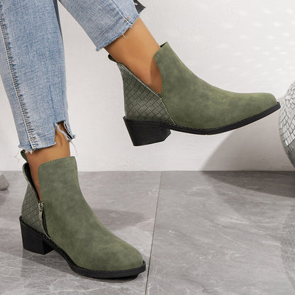 Casual Elegant Slip On Square Heel Women Ankle Boots