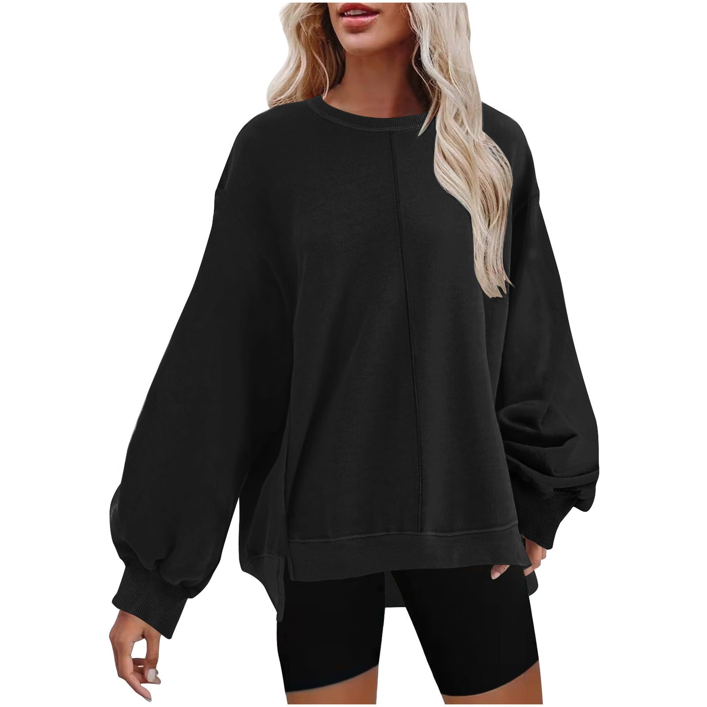 Minimal Solid Color Sweatshirts – Round Neck Raglan Sleeve Top for Women