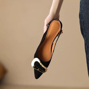 Retro Style Super Low Flat Elegant Metal Buckle On Women Shoes