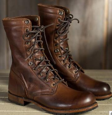 Unisex Retro Motorcycle Boots | Vintage Lace-Up Knight Combat Boots with Square Heel