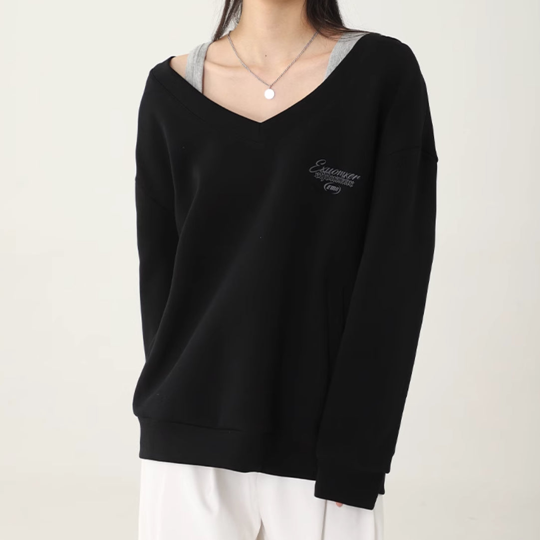 Fashionable V Neck Long Sleeved Sweatshirt Women S Solid Color Hoodie For Autumn Winter Streetwear