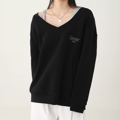 Fashionable V Neck Long Sleeved Sweatshirt Women S Solid Color Hoodie For Autumn Winter Streetwear