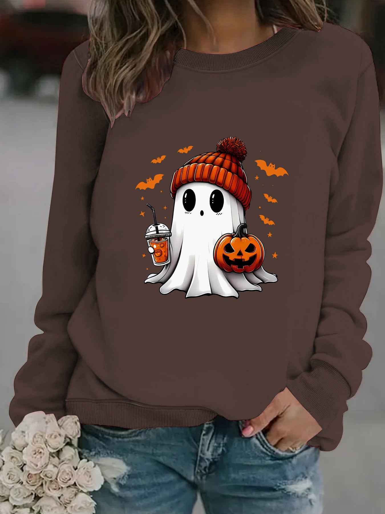Women’s Snowman Ghost Crewneck Sweater – Holiday Graphic Pullover