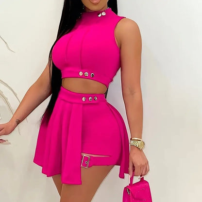 Sleeveless Crop Top & Pleated Mini Skirt Two-Piece Outfit Set | Trendy Summer Vibes Style 2025