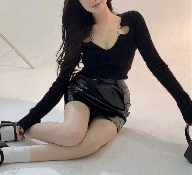 Black Fashion Knitwear V-Neck Sweaters for Women – Cozy Pullover, Stylish Winter & Fall Outfit