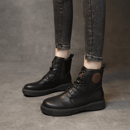 Womens Lace Up Thick Sole Retro Ankle Boots