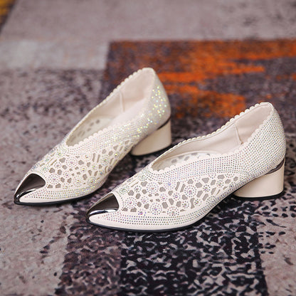 Hollow Mesh Hot Drilling Pumps | Rhinestone Pointed-Toe Sandals for Women
