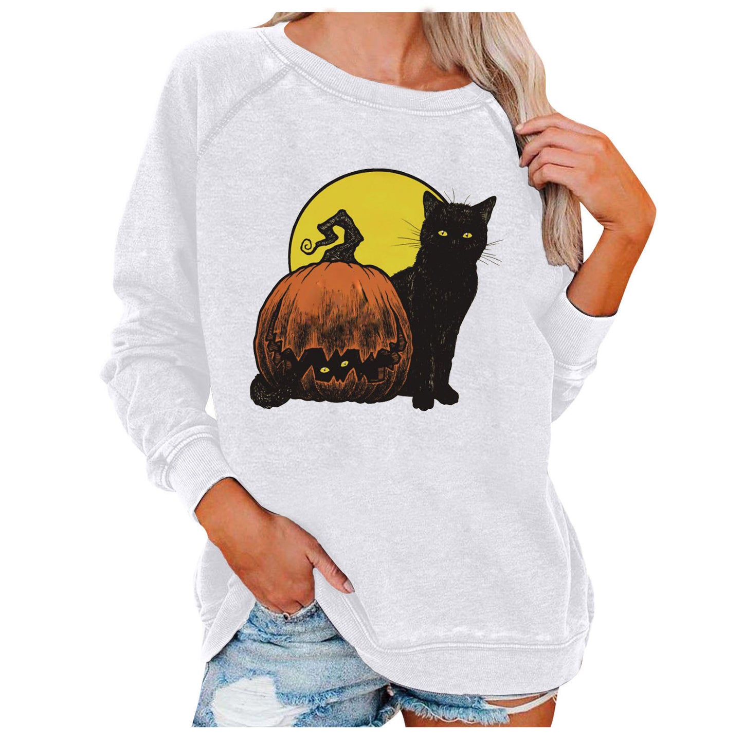 Halloween Graphic Sweatshirt for Women – Loose Casual Printed Pullover Top