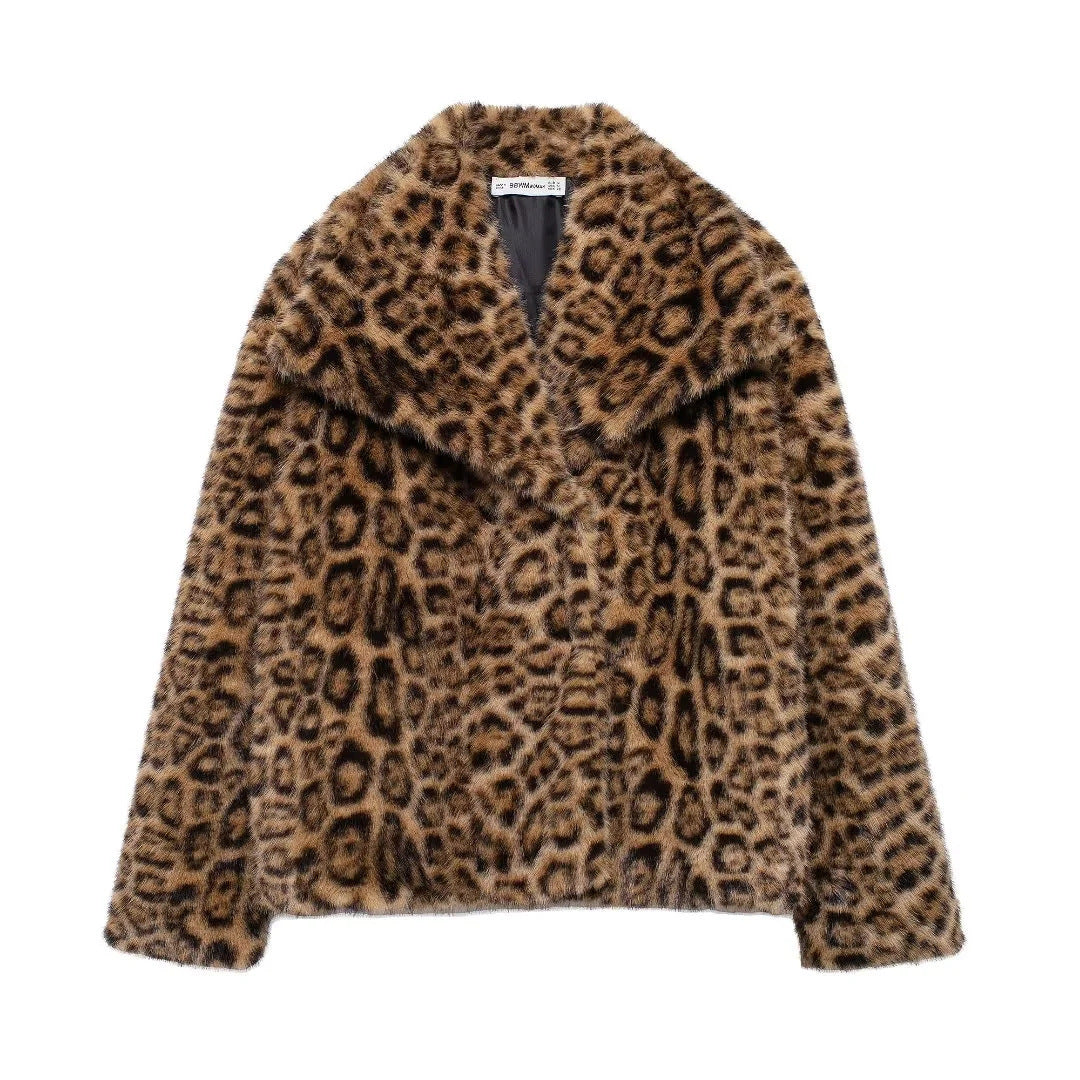 Elegant Women Collarless Thick Faux Fur Coats