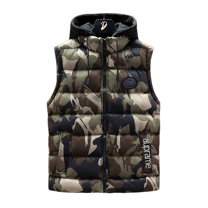 Camouflage Print Puffer Vest Cute Sleeveless Bubble Coats For Women