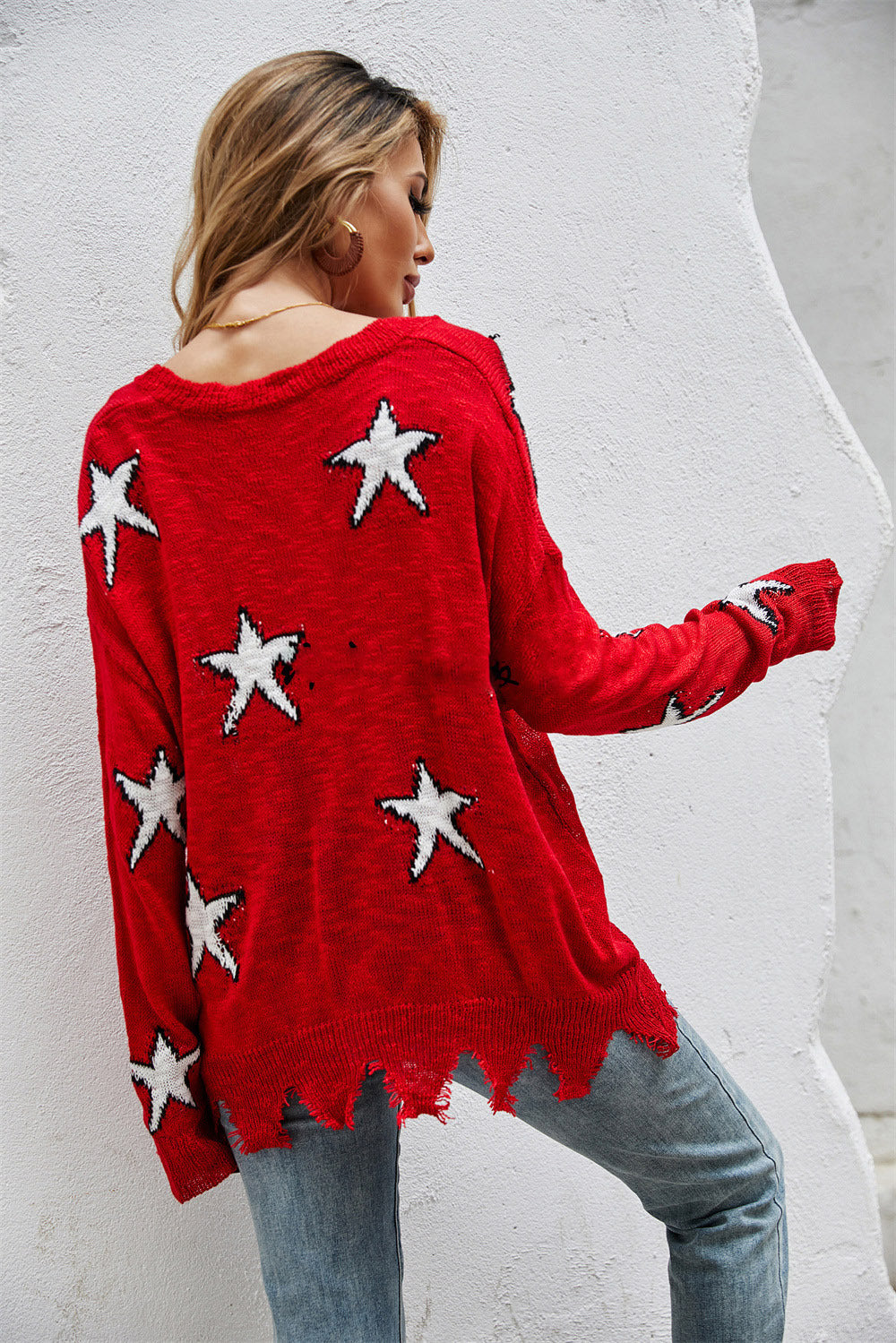 High Collar Bat Sleeve Knit Women's Autumn & Winter European-Style Red Sweater