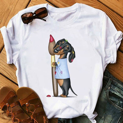 Women’s Oversized Puppy Print T-Shirt – Casual Dog Graphic Loose Fit Tee