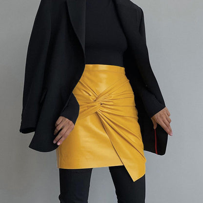 Skirts Faux Leather Mini Skirt Cross Bow Streetwear Trend