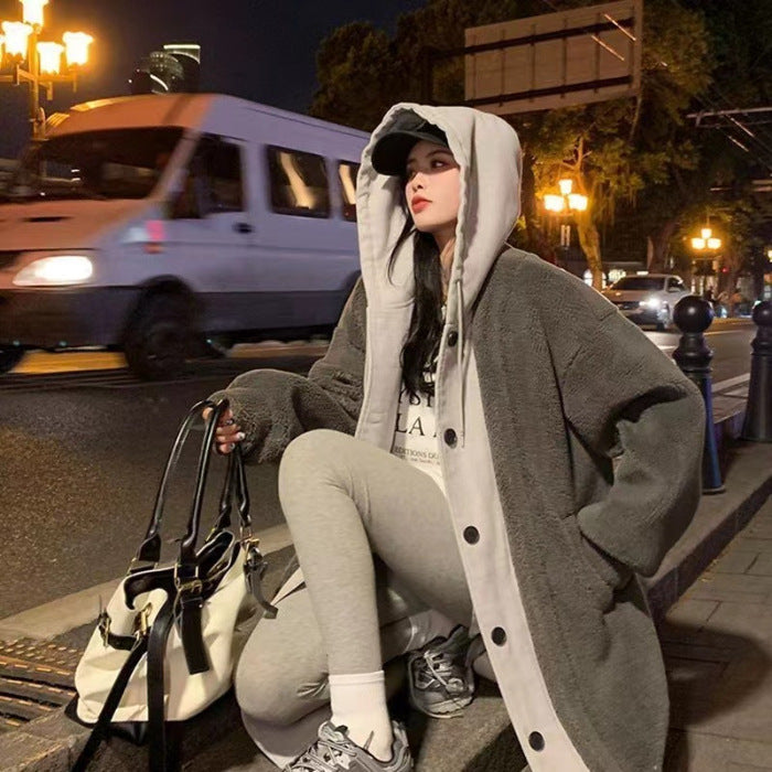 Women Super Long Zipper Stitching Slim Coat