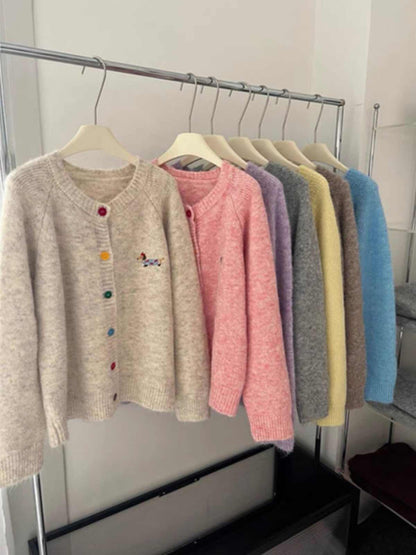 Whimsical Charm: Embroidered Knitted Cardigan Sweater