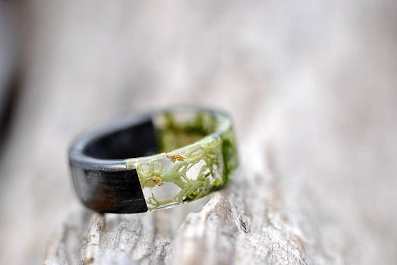 Handmade Resin Wood Ring – Floral Unisex Jewelry, Unique Artisan Statement Rings