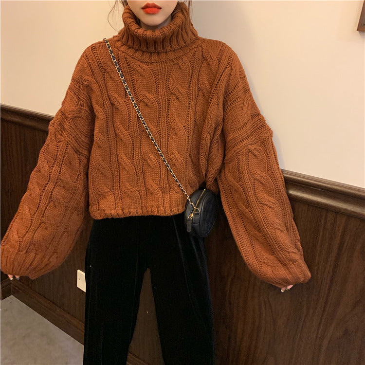 Women Oversized Knitted Turtleneck Sweater