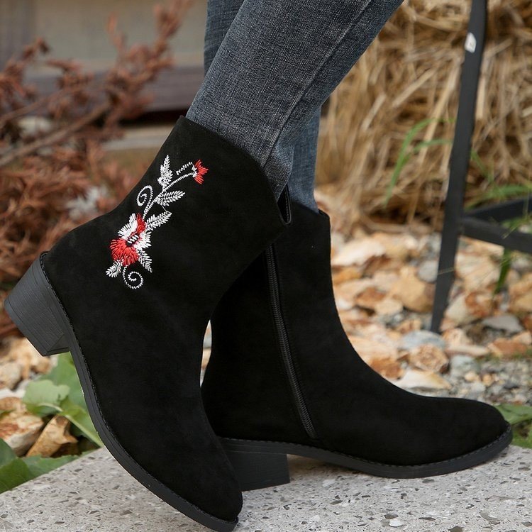 Elegant Art Work Embroidered Western Mid Calf Boots For Women
