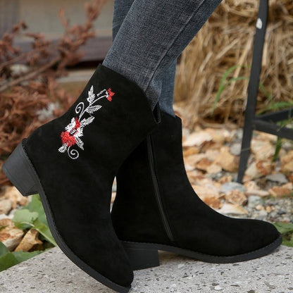 Elegant Art Work Embroidered Western Mid Calf Boots For Women