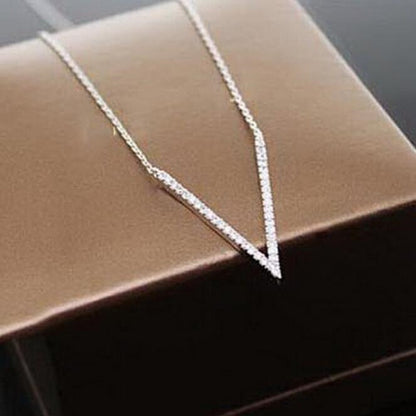 925 Sterling Silver Letter Shiny Zircon Necklace