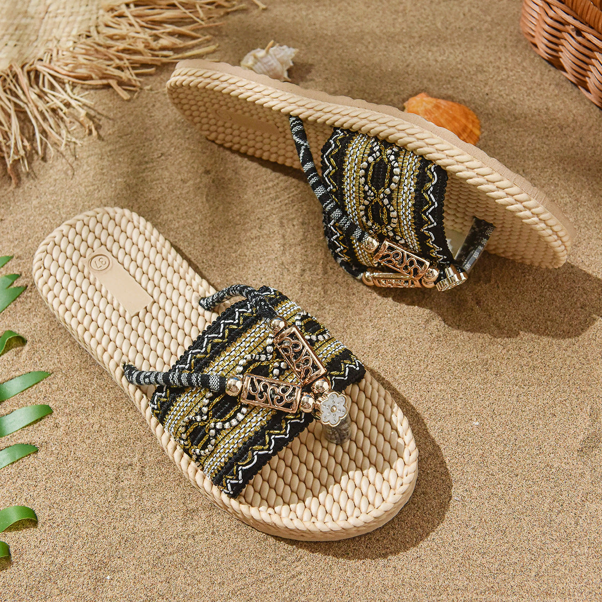 Top Quality Slip On Straw Summer Women Slipper Slides