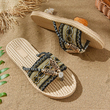 Top Quality Slip On Straw Summer Women Slipper Slides