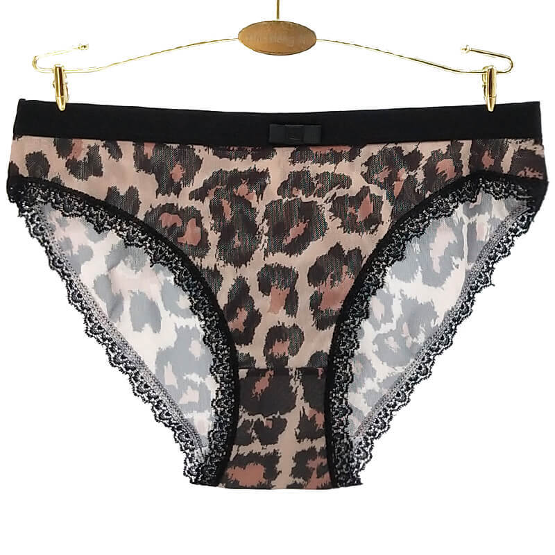 Leopard Print Low-Rise Panties – Lace Trim Ladies Briefs with Stretch & Everyday Comfort
