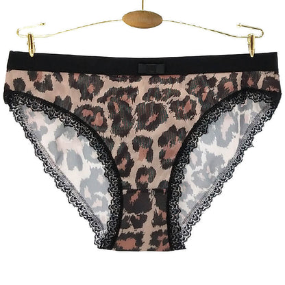Leopard Print Low-Rise Panties – Lace Trim Ladies Briefs with Stretch & Everyday Comfort