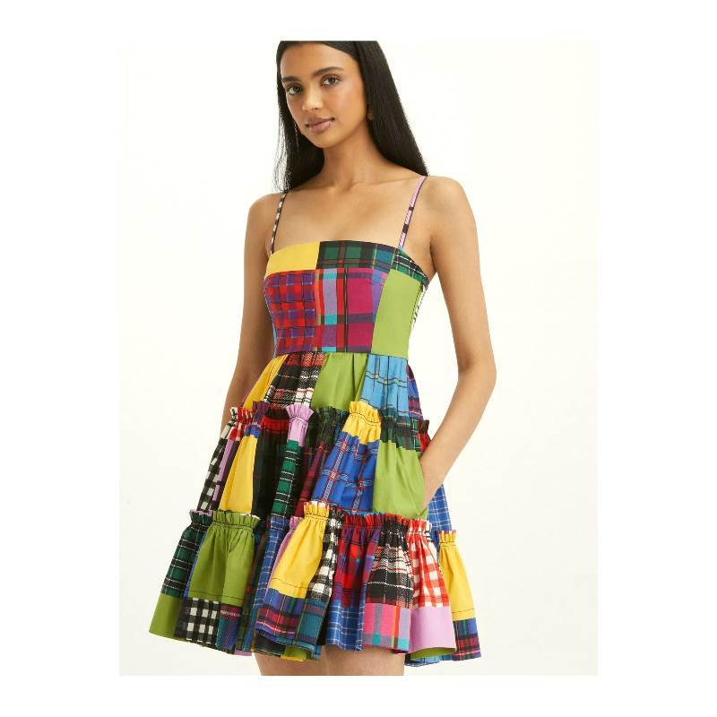 Rainbow Plaid Slip Dress – Colorful Summer Mini Dress for Women