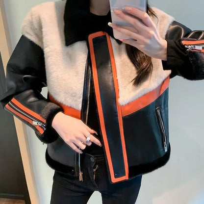 Urban Chic Artificial Mink Leather Fur Motorcycle Jacket – Jackets for Women & Street Style Outfits