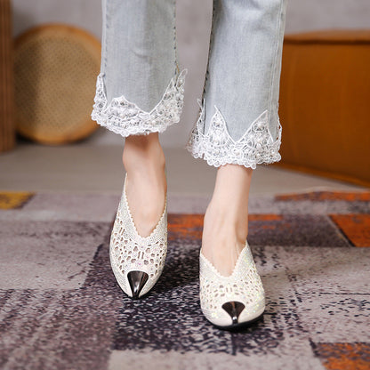 Hollow Mesh Hot Drilling Pumps | Rhinestone Pointed-Toe Sandals for Women
