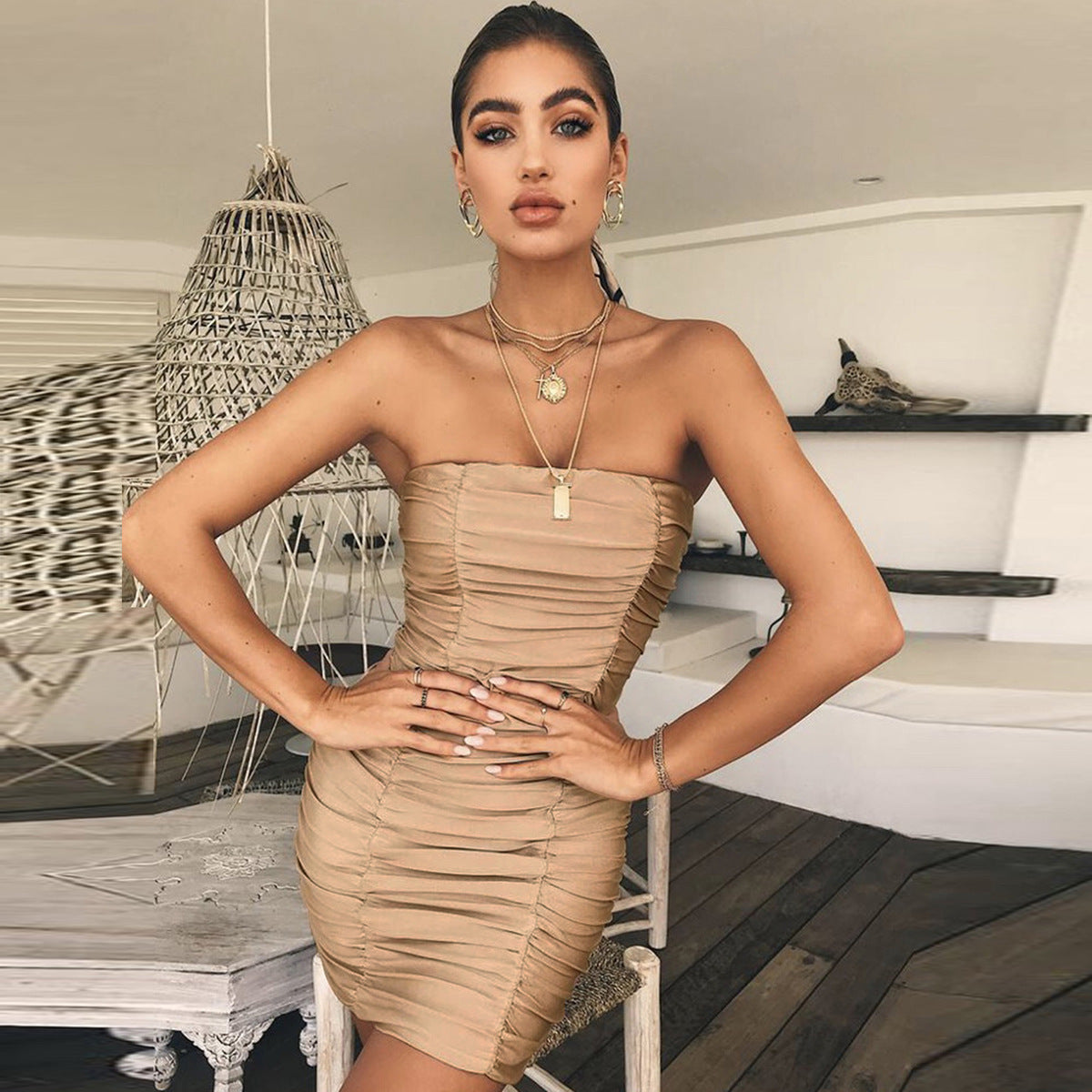 Off Shoulder Strapless Mini Tube Dress