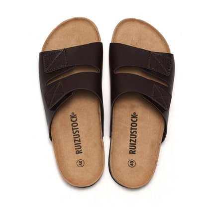 Men's Comfortable Cork Velcro Slippers – Casual Outdoor Sandals