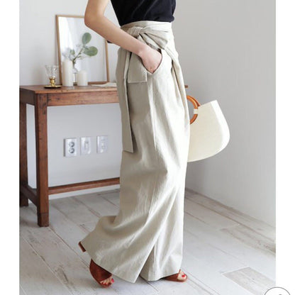 Linen Straight-Leg Trousers with Lace Accents – Elegant Casual Pants