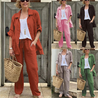 Solid Color Shirt & Trouser Two-Piece Outfit Set | Casual Style 2025 Aesthetic