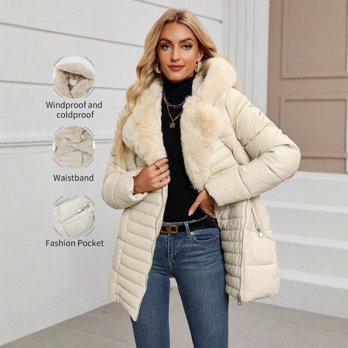 New Streetwear Style Stand Collar Cotton Filled Puffy Coats