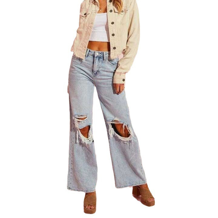 Ripped Slimming High-Waist Denim Jeans for Women
