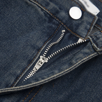 Men’s Blue Ripped Denim Trousers – Mid-Waist Relaxed Fit Jeans