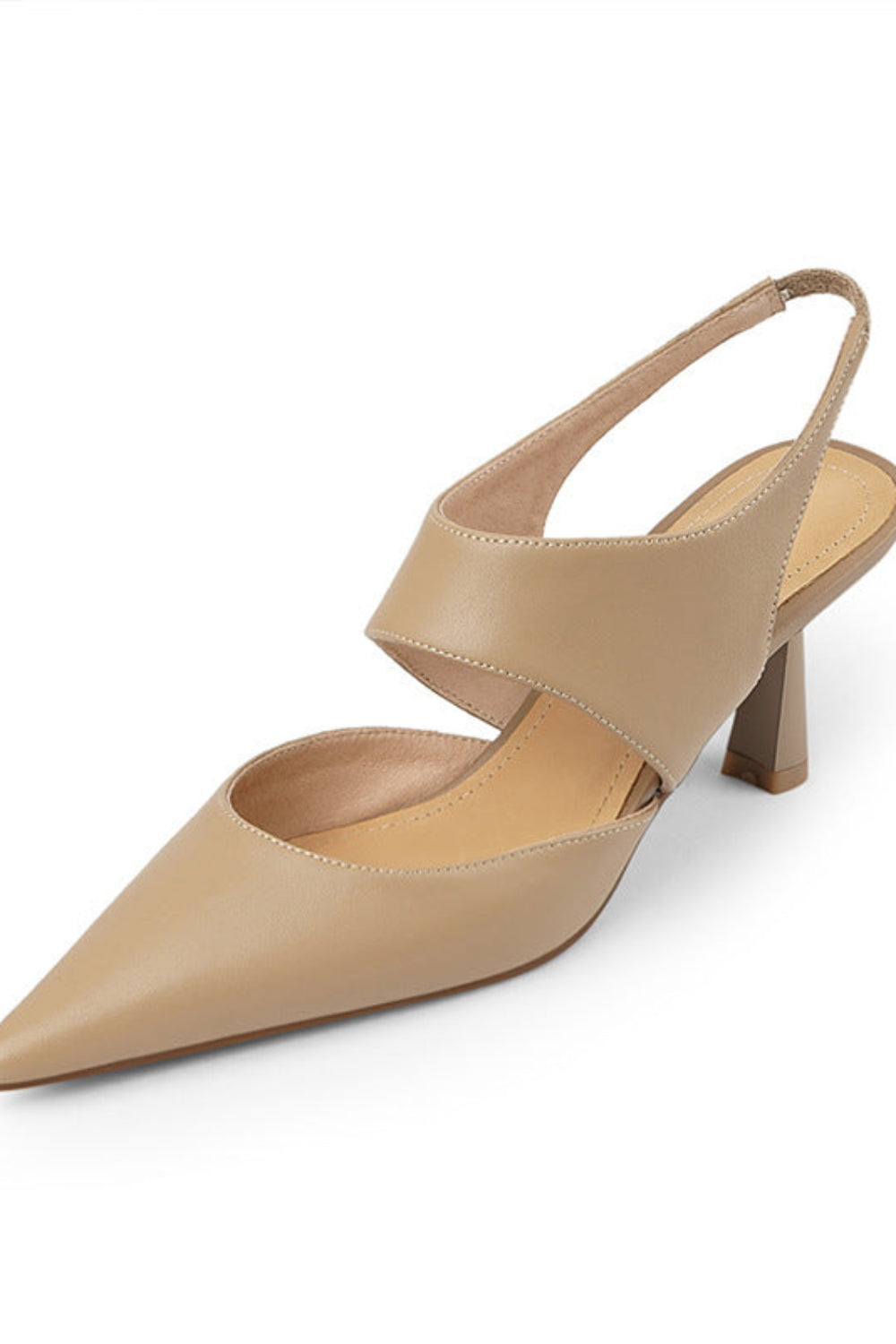 Beige high-heeled shoe on a white background