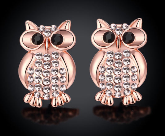 Earrings Crystal Owl Stud Rose Gold Elegant Jewelry Trend 2025