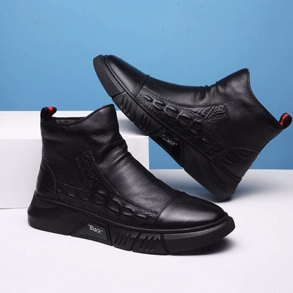 Brand Fashionable New Side Zipper Casual High Top Leather Shoes High Quality Men Pointed Crocodile Leather Business Wedding Boot