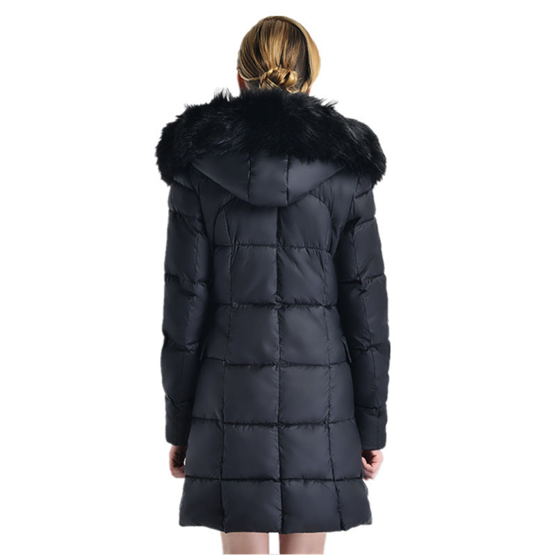 Womens Fur Collar Warm Inside Zipper Winter Parka Coat