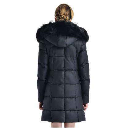 Womens Fur Collar Warm Inside Zipper Winter Parka Coat